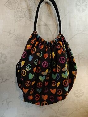 Black Multi Peace Sign & Heart Shoulder /Hobo Bag